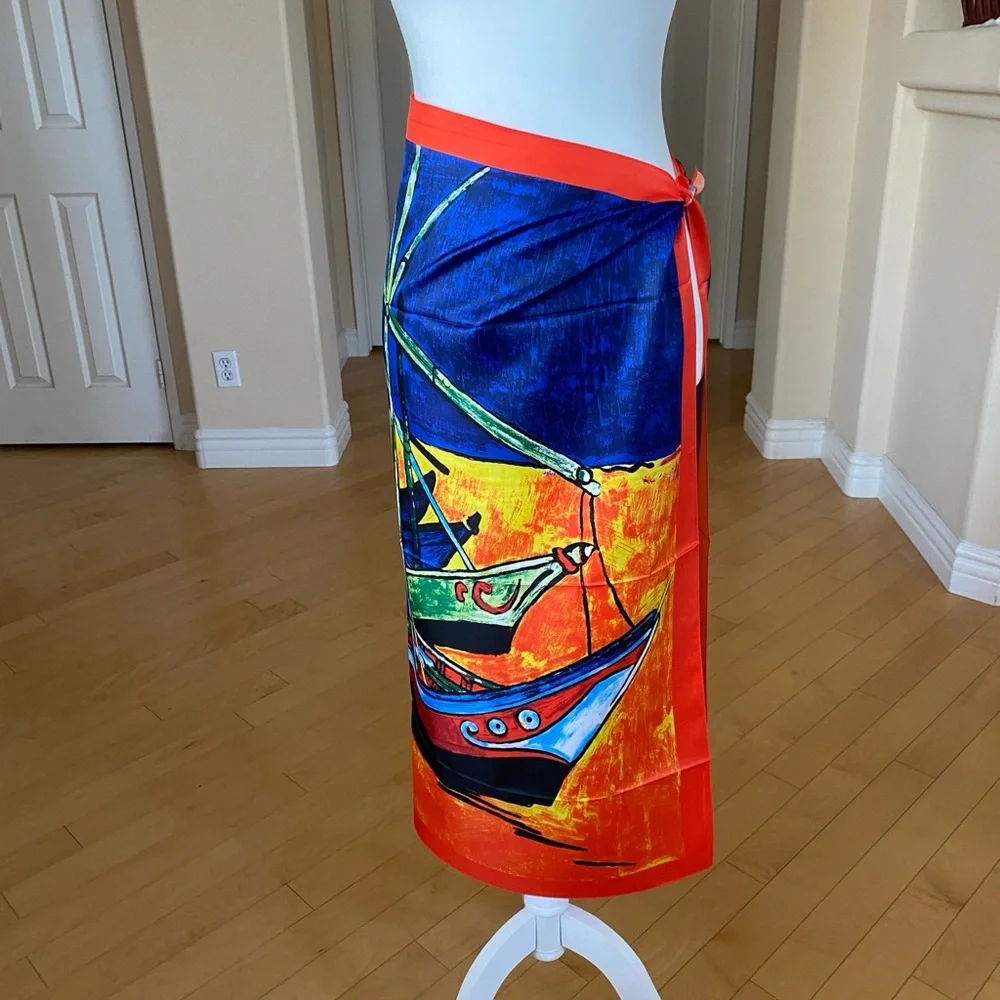 Colorful Silk Abstract Print Scarf Wrap Sarong Wall Art